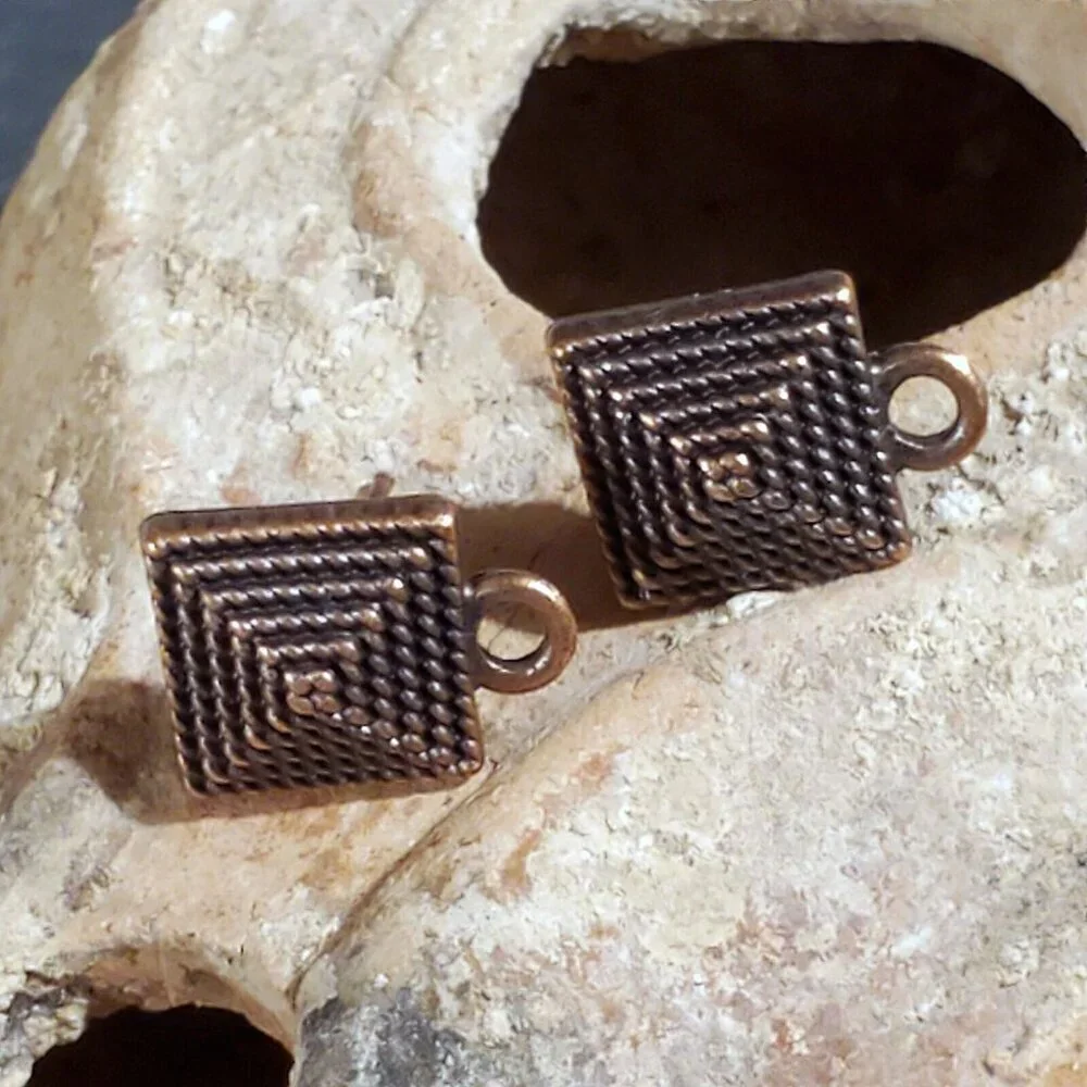 Avant Garde Antique Copper Egyptian Pyramid Dotted Earring Post Findings 10 pcs